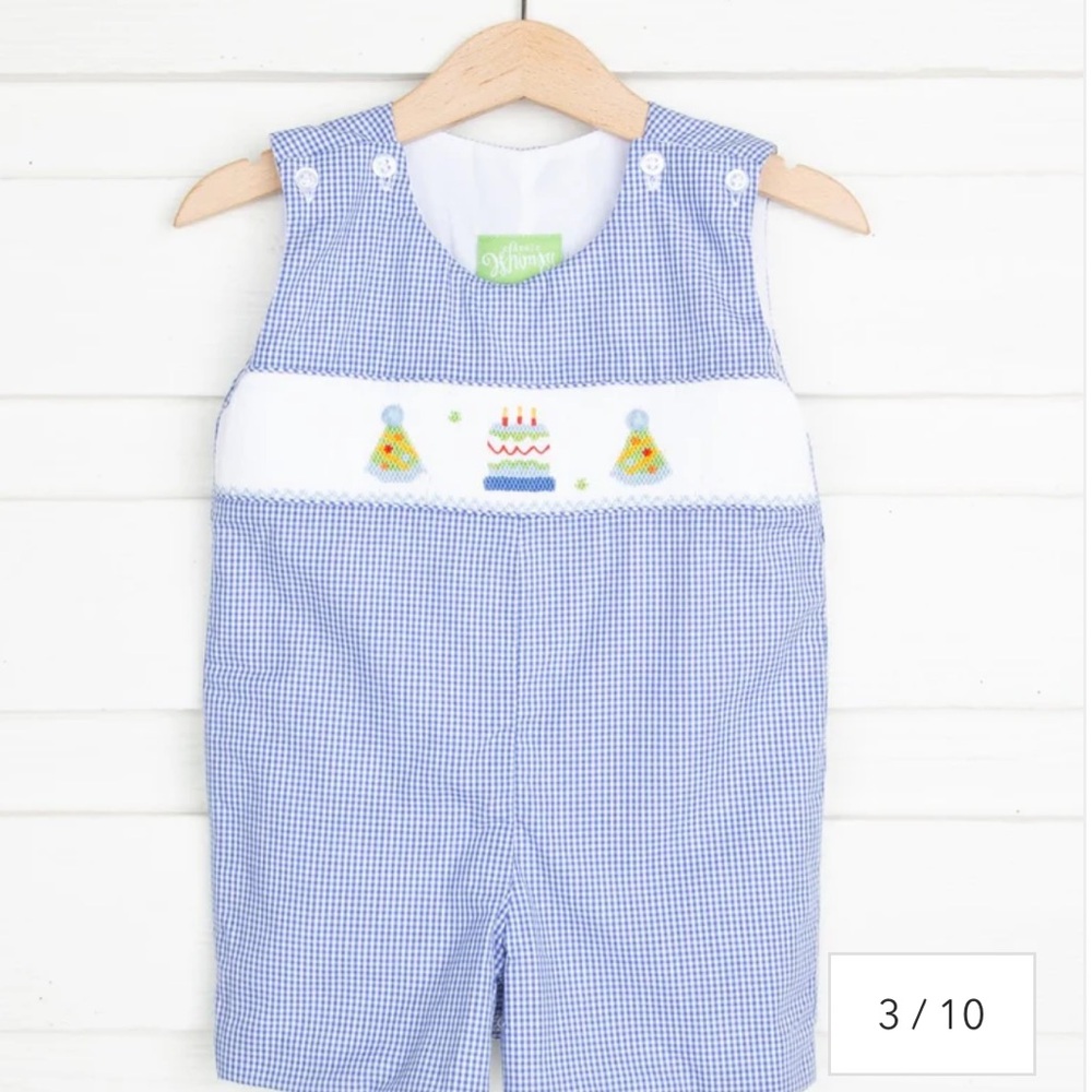 Blue Gingham Baby Romper with Embroidery